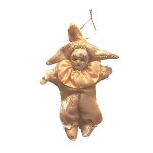 Miniature Harlequin Magnetic Court Jester Doll Ornament Gold Porcelain 5"